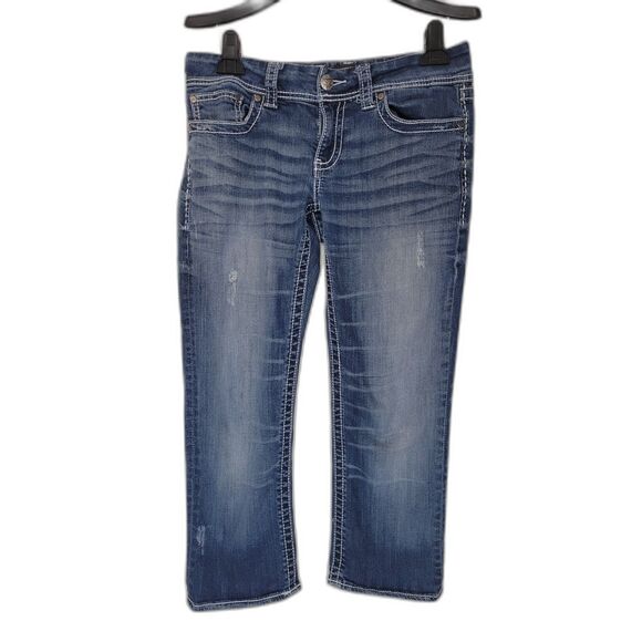 BKE Culture Dark Wash Stonewash Denim Cropped Jeans - Picture 1 of 6